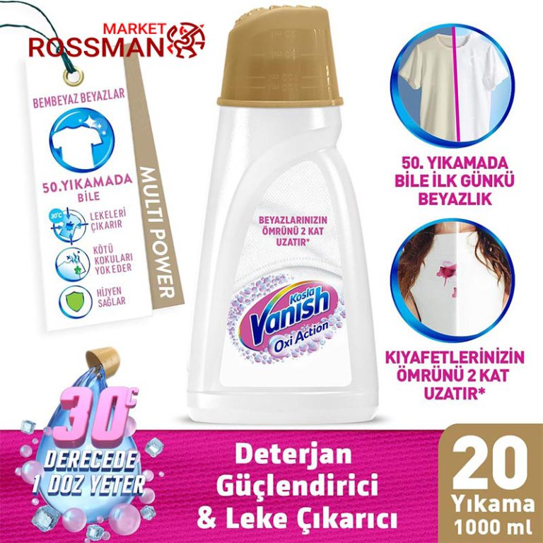 لکه بر لباس ونیش Vanish مدل Oxi Action مناسب البسه سفید حجم 1000 میلی لیتر